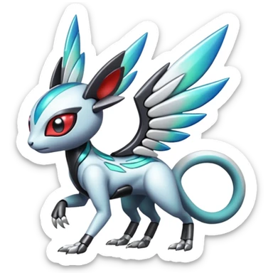 Shiny Colorful Futuristic Cyber-Vernid-Trico-Meloetta-Latias-Koraidon-Peppercat-Protogen-Pokémon-Digimon-Fakémon-fusion-hybrid-creature sticker