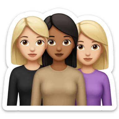 3 girls. 1 light skin with blonde hair, 1 brown skin with black hair and 1 tan skin with brown hair sticker