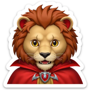 Vampire animal, lion in red collar cloak, red eye, fangs sticker