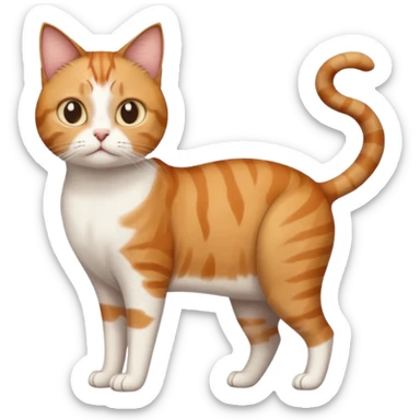 full body white, ginger and brown tabby calicio cat with skinny head and fat body with an anxious face sticker