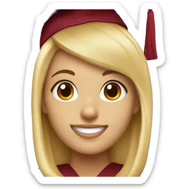 Blonde girl smiling wearing university of Chicago Loyola grad cap sticker