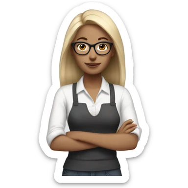 a white woman, basic style with simple, natural hair and minimal makeup, with glasses and macbook, and accessorizes with a watch , reflecting modern practicality. sticker