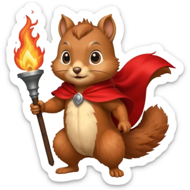 squirrel holding torch with red cape sticker