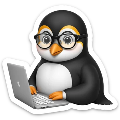 createa nice penguin and using his laptop make it like a developer sticker