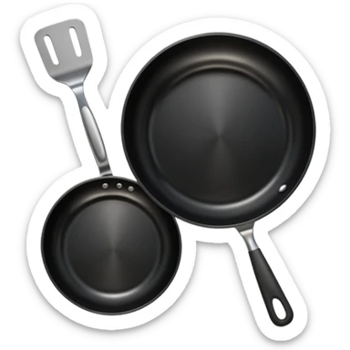 a black pan and spatula inside sticker