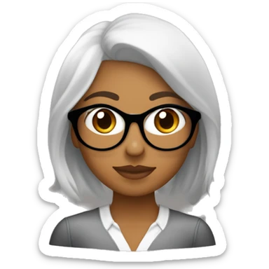 Mujer con el cabello corto de color marrón oscuro y reflejos color miel, de lentes color marrón, ella es de piel blanca con ojos marrones y tiene una chemise color negro que dice Danli  sticker