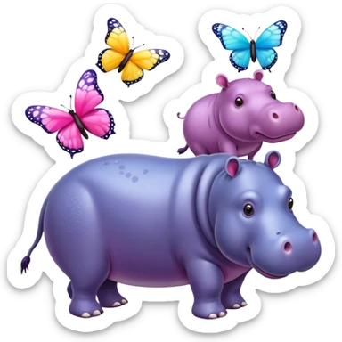 Butterflies and hippopotamus  sticker