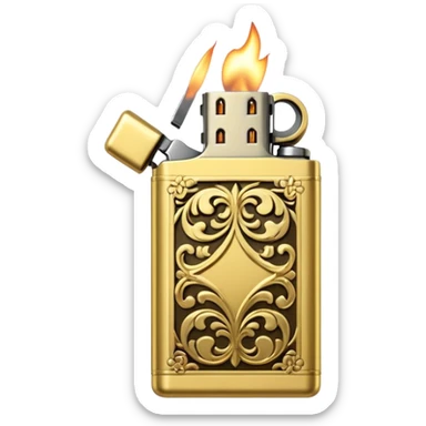 Vintage gold lighter from the Lighter and Princess drama, cinematic lighting, hyper-realistic sticker