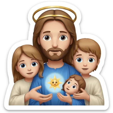 Jesus with children, caring expression, halo sticker