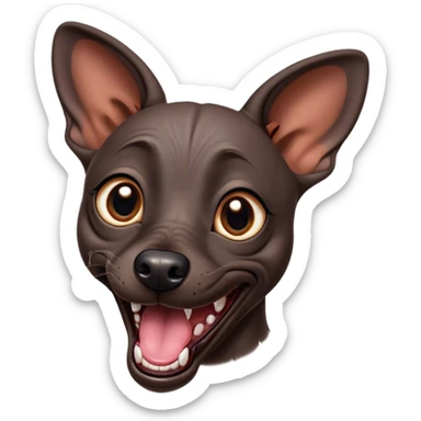 Cinematic Comical Xoloitzcuintle dog Portrait Emoji, Head tilted dramatically with an exaggeratedly amused expression, featuring smooth, hairless ebony skin with pronounced wrinkles and wide, expressive dark eyes filled with playful disbelief, Simplified yet hilariously expressive features, highly detailed, glowing with a slightly sassy glow, high shine, dramatic yet playful, stylized with an air of cheeky mischief, bright and endearing, soft glowing outline, capturing the essence of a spirited and over-the-top companion, so meme-worthy it feels like it could side-eye its way into internet fame instantly! sticker