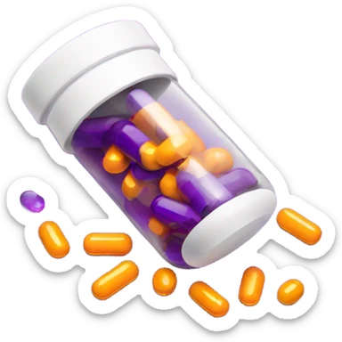 pills spilling from pill bottle purple sticker
