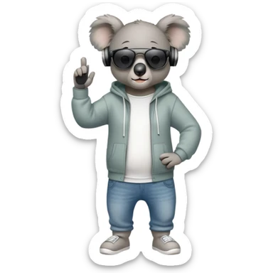 anthropomorphised koala full body wearing a hoodie and jeans dark sunglasses headphones different pose sticker