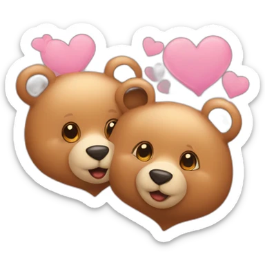 Female bear and male bear kissing, face only, with hearts above them sticker
