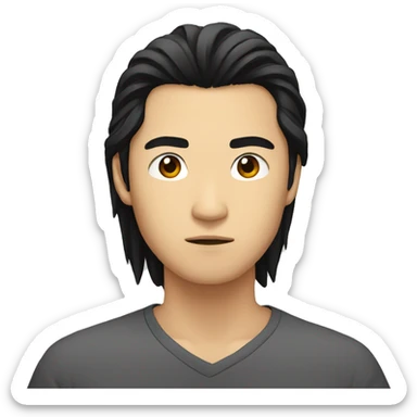 asian guy with long black hair serious face sticker