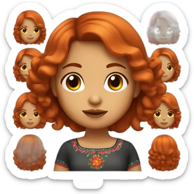 mexican girl with medium red hair and black eyes sticker