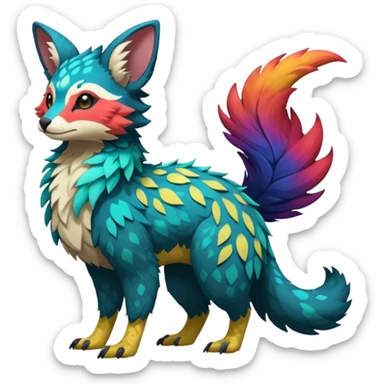 Rare realistic exotic epic pretty beautiful handsome gorgeous aesthetic colorful vibrant Vernid-Trico-species-Fakemon-creature by LiLaiRa, random markings, tufted ears, full body sticker
