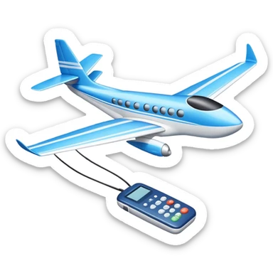 An icon featuring a remote-controlled model airplane soaring through the sky, with a detailed transmitter in the foreground. The sky is clear with motion lines showing flight. Transparent background emphasizes the precision, creativity, and joy of aeromodelling as a sport. sticker