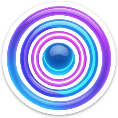 Futuristic retry symbol for a game: glowing circular energy ring with a rotating neon core, vibrant blue and violet Virtuosa colors, smooth soft shapes like a friendly floating orb, dynamic swirl effect suggesting a restart. Playful, modern, high-tech. No text. Full background.
 sticker