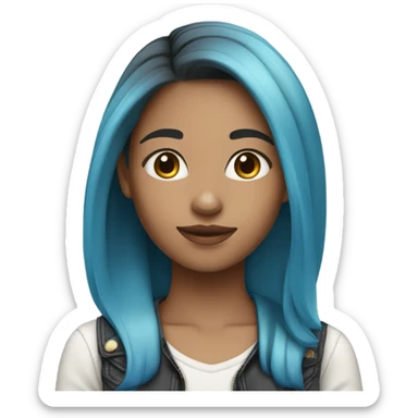 girl with dark blond roots and blue hair along the length (ombre) sticker