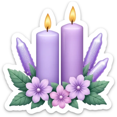 Aesthetic scenic romantic lavender lilac pastels beautiful gorgeous holy divine spiritual pretty elegant sparkly shiny scene of Candles, flowers, plants leaves, scenic aesthetic scenery sticker