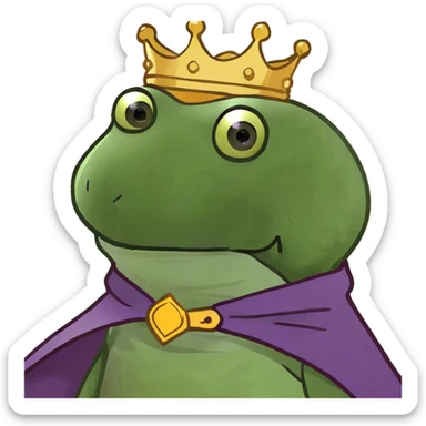 bufo the king wearing a purple cape and gold crown sticker