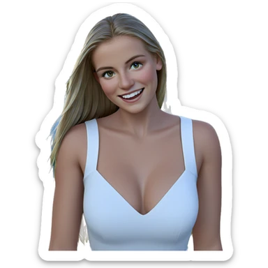 smiling girl in white dress sticker
