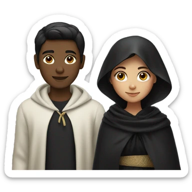 black haired boy and girl in black shawl sticker