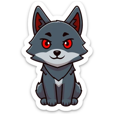 sleepy tired black wolf with red eyes sticker
