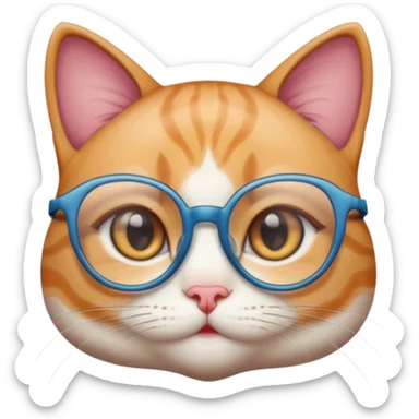 cute girl cat with really big, super thin-framed glasses sticker