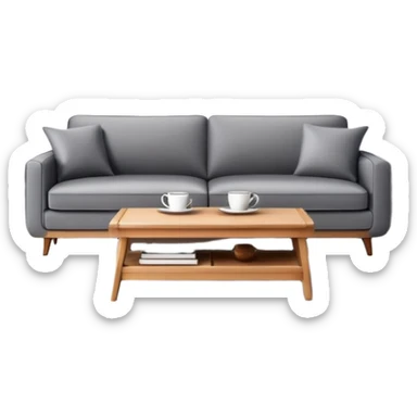 A stylish living room with sofa, coffee table, and decorative items sticker