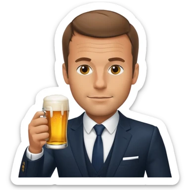 Macron drinking beer sticker