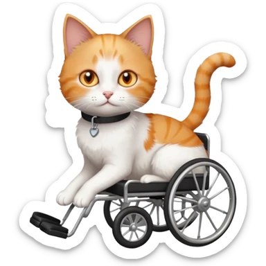 full body small short hair ginger and white cat with orange eyes walking in a wheelchair for cats sticker