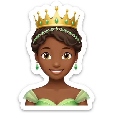 tạo cho tôi emoji công chúa tianna mặt thon da đen xinh và gần giống trong phim nhất sticker