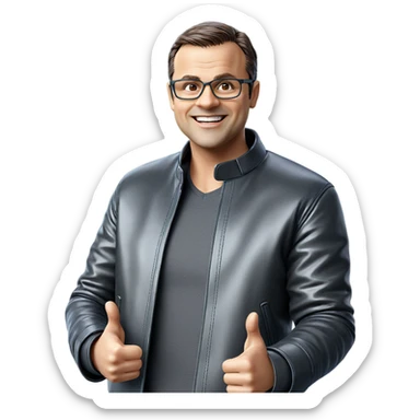 smiling man in leather jacket sticker