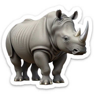 cinematic-rhino-realistic-full-body-standing-emoji,-massive-armored-body-poised-powerfully,-thick-horn-curving-slightly-forward,-head-tilted-dramatically,-rough-grey-hide-covered-in-dust,-simplified-yet-realistic-focused-features,-highly-detailed,-glowing-with-an-almost-sarcastic-glow sticker