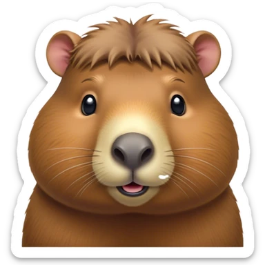 Cinematic Cute Capybara Portrait Emoji, Head tilted playfully and inquisitively, with a delightfully fluffy, rounded form accented by soft, inviting fur and round, sparkling eyes full of charm, Simplified yet irresistibly adorable features, highly detailed, glowing with a warm, friendly glow, high shine, affectionate and lively, stylized with a touch of whimsical cuteness, soft glowing outline, capturing the essence of a mischievous yet loving capybara that feels like it could tumble out of the screen into your arms! sticker