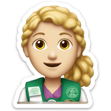 white girl scout selling cookie sticker