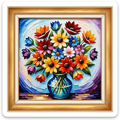 picture frame with painting of flowers, Vibrant colors, Afremov style sticker