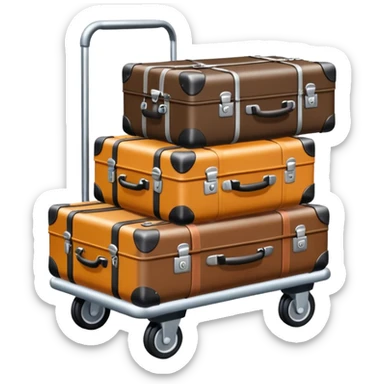 luggage on a baggage cart and the laggage color is diffrent  sticker