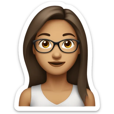 fille brune au yeux marron légèrement en amande cheveux long et lisse et des grande lunette sticker