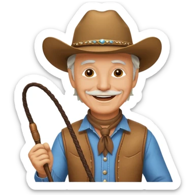 Give this emoji 🤠 a whip make it an old white guy with a whip  sticker