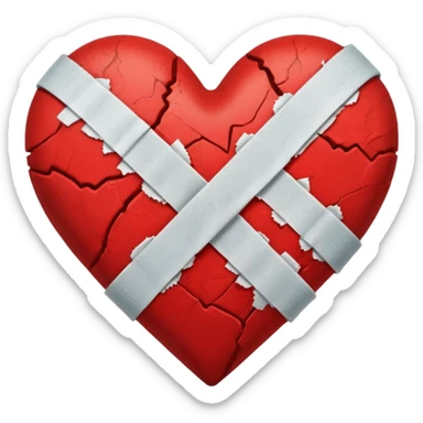 A broken red heart with a band-aid sticker