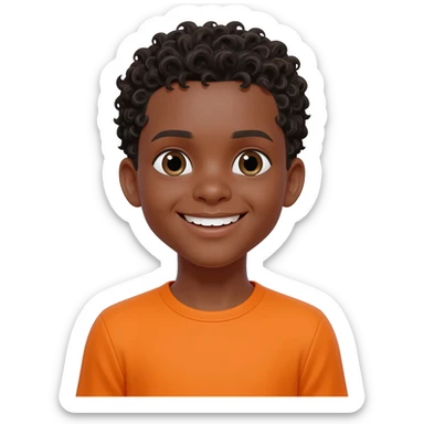 black boy curly hair orange shirt I love you sticker