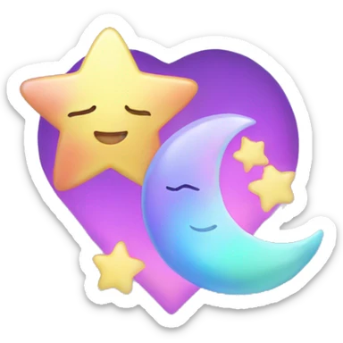 Kawaii iridescent star and moon falling in love sticker
