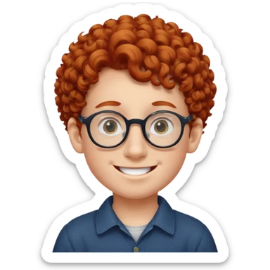 redhead kid with unique face features and very curly hair kid boy happy and big glassess and big nose sticker