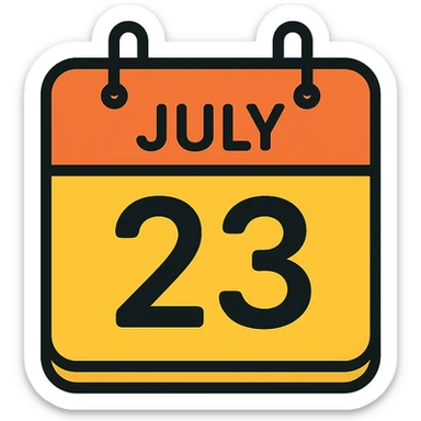 calendar page showing July 23, clean and clear design, modern minimal style sticker