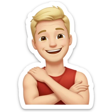 A guy with his arms crossed over his neck laughing  sticker