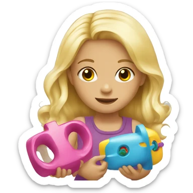 blonde children playing with toys  sticker