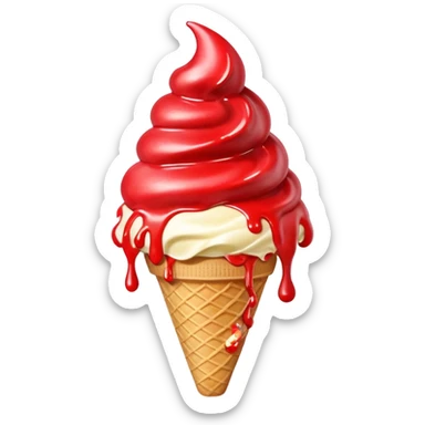 vanilla ice cream cone with strawberry sauces sticker