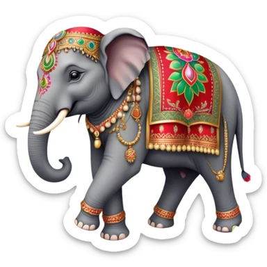 Decorated Indian elephant – Cinematic Realistic Decorated Indian Elephant, depicted as a majestic elephant adorned with vibrant, ornate ceremonial decorations and rich, colorful fabrics, set against a festive Indian backdrop with warm golden lighting that highlights its cultural significance. sticker
